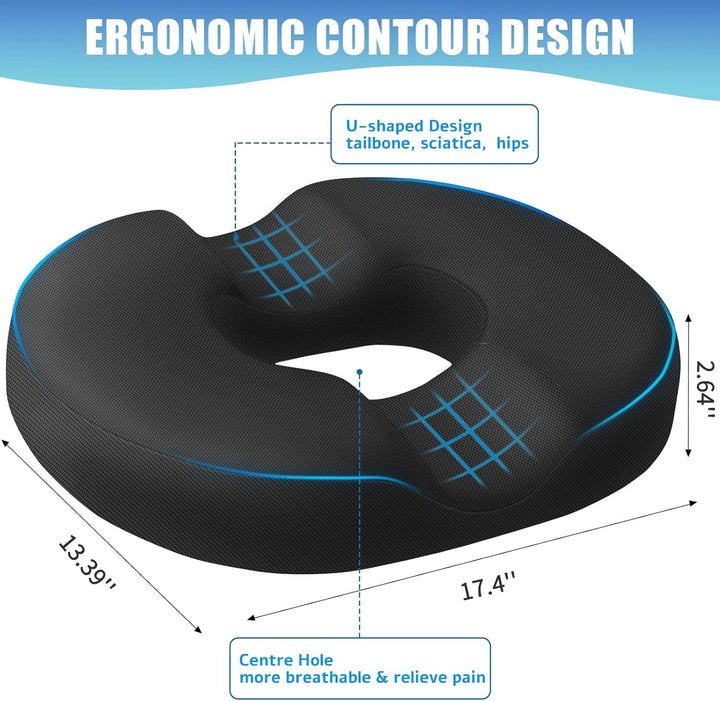 Donut Pillow Seat Cushion,Donut Chair Cushions for Postpartum Pregnancy & Hemorrhoids,Tailbone Pain Relief Cushion,Memory Foam Lifting Cushions for Office&Home Chairs (Black)