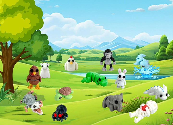 41Pcs Mini Animal Figurines Set,3D Printed Little Animals Articulated Flexible Fidget Toy,Mini Animal Figurines Toy,Cute Animal Toys for Home, Office, Decor