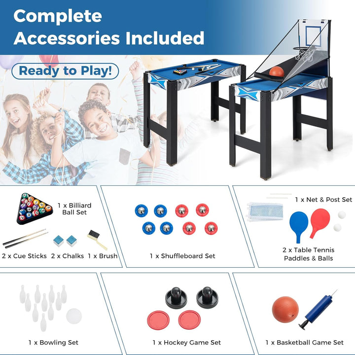6 in 1 Multi Game Table, Combo Game Table W/Basketball, Billiards, Ping Pong, Hockey, Shuffleboard, Bowling for Home, Game Room, Friends & Family, Combination Game Table Set for Adults Kids