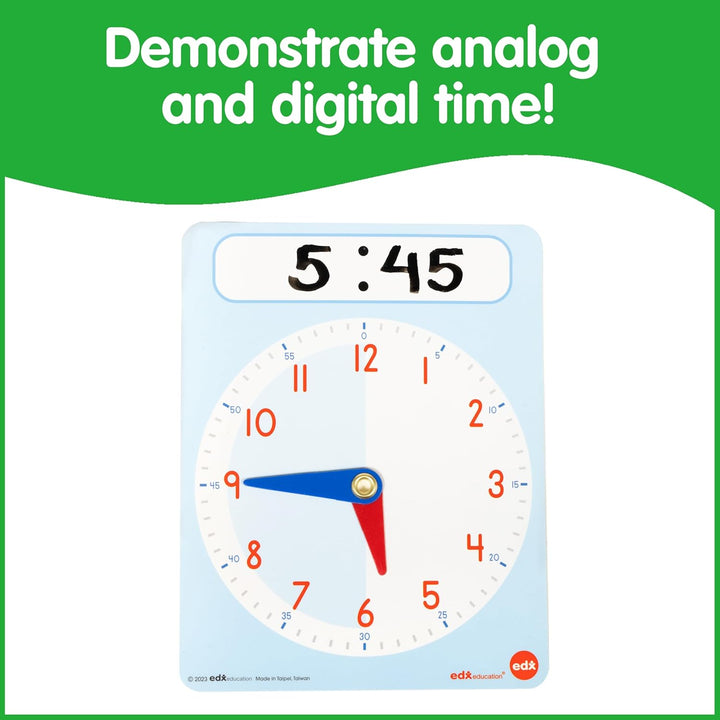 Learning Clock Activity Set | 8 Double-Sided Activity Cards and 25 Flashcards | Digital and Analog Teaching Clocks for Kids
