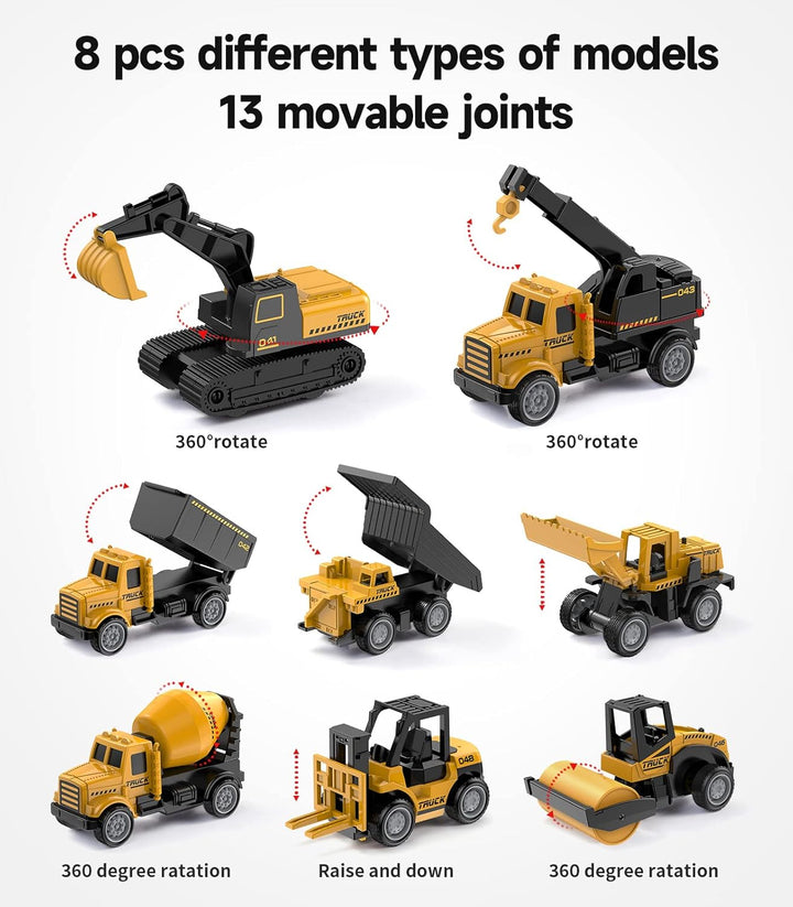 Alloy Small Construction Cars Vehicles, Die Cast Mini Construction Truck Toys, Heavy Duty Bulldozers Excavator Cement Dump Toys Outdoor Easter Gifts for Kids Toddler