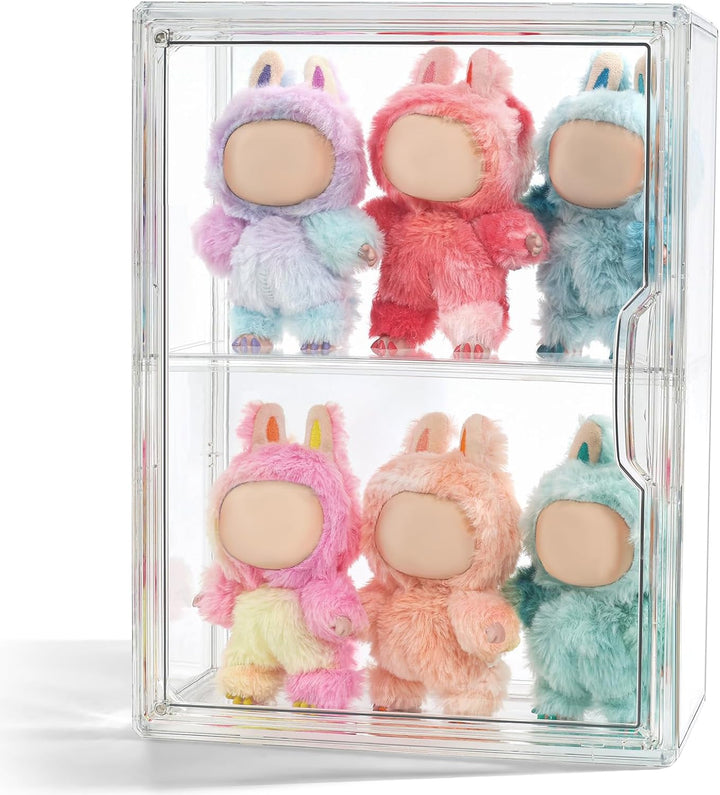 2 Pack Display Case Compatible with Labubu POP MART, Acrylic Clear Display Box Shelf for POP MART Labubu Doll