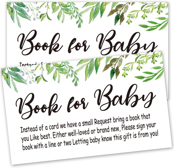 Books for Baby Shower Request Cards,50 Greenery Invitation Inserts, Book Request Cards, Games, Baby Party Supplies