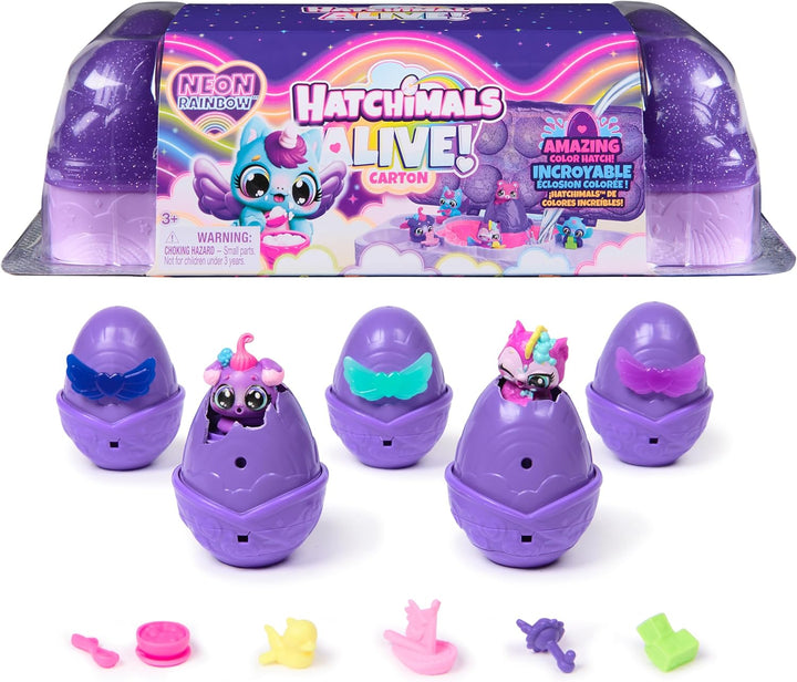 Alive, Rainbow Hatchery with 6 Mini Figures in Color Reveal Eggs & over 10 Accessories, Kids Toys for Ages 3 and Up