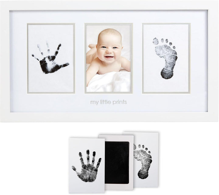 Baby Hand and Footprint Kit - Inkless No Mess Clean-Touch Ink Pad, Newborn Keepsake Frame, Nursery Decor Essentials, Perfect Shower Gift for Boys and Girls, White