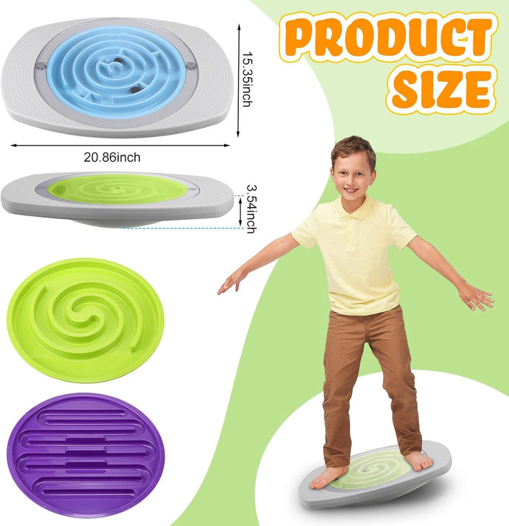 Balance Board for Kids,Rocking Seesaw with 3 Replaceable Maze Boards Plastic Toddler Maze Wobble Rocker for Sensory Training Boys Girls Adult Physical Therapy(Labyrinth)