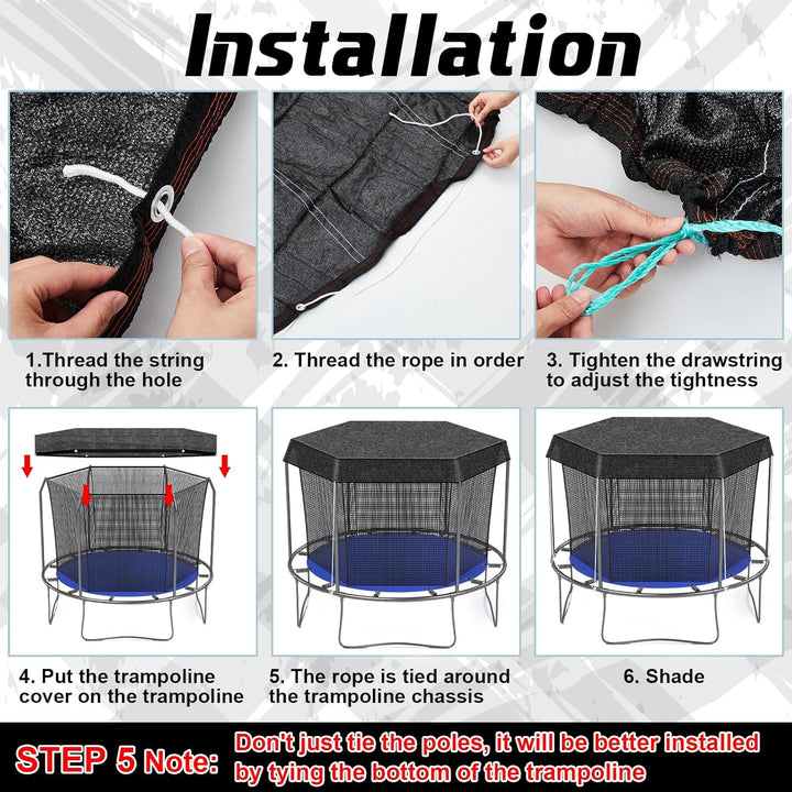 Trampoline Shade Cover Black Sunshade Tent Top Cover for 8Ft 10Ft 12Ft round Trampoline, Easy to Install for Backyard Playground, Tent Only