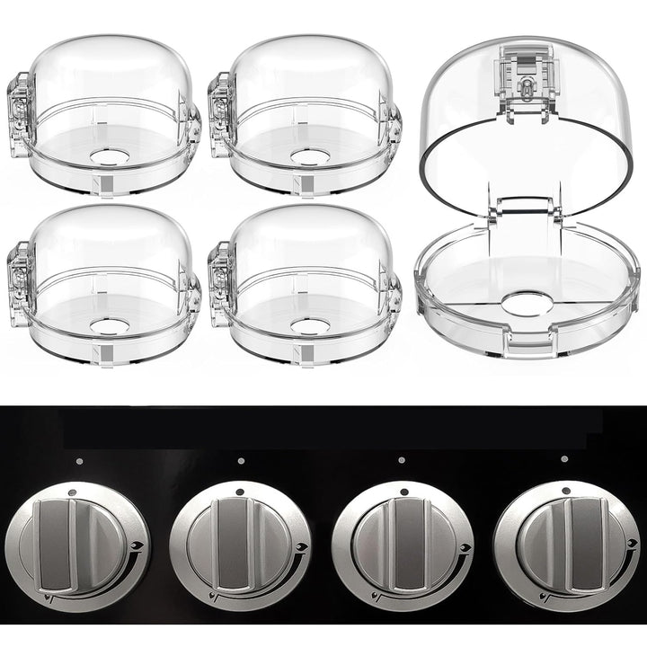 Stove Knob Safety Covers, for Knob Diameter Less than 2.4", Unlock with Adult Two-Finger, Dual-Key Press Gas Stove Knob Locks, Upgraded Oven Lock Knob Covers for Child Safety, Black Color, Pack of 5