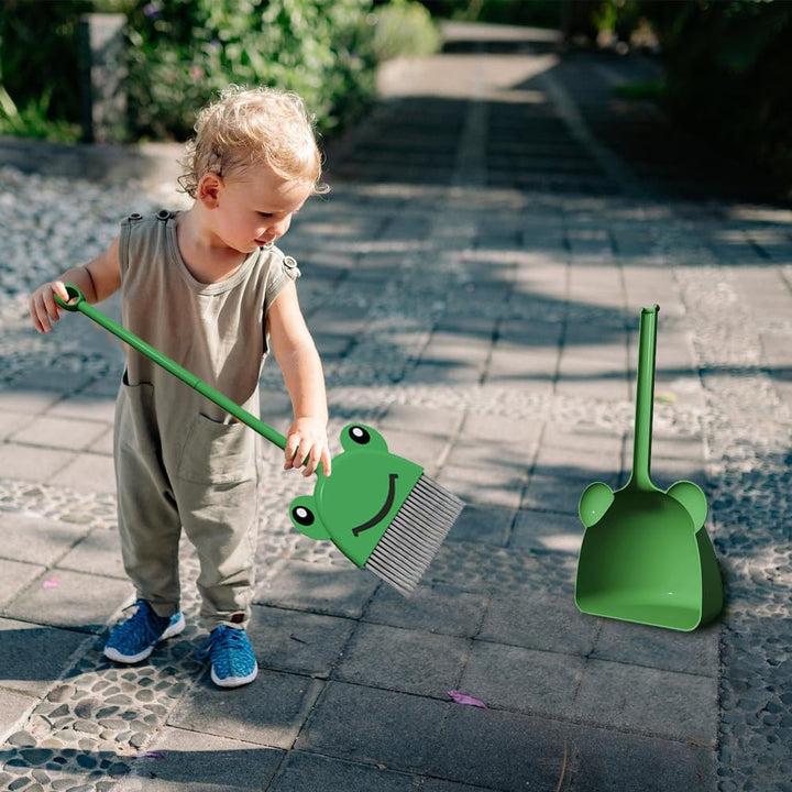 Mini Broom with Dustpan for Boy I Kids Small Cleaning Set Combo Pretend Play I Toddler Kitchen Dress up Toys–Frog Green