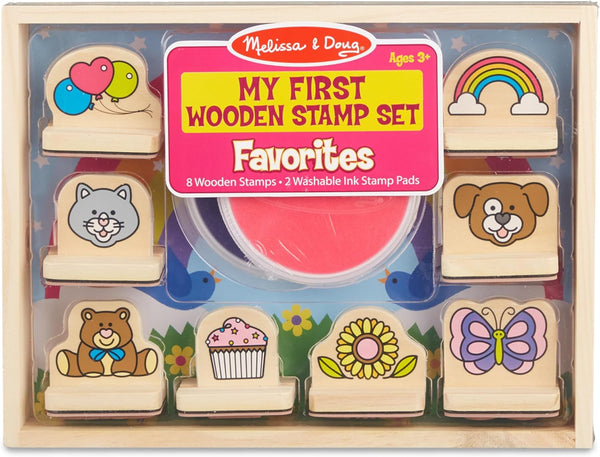 My First Wooden Stamp Set Favorites (8 Stamps with Handles, 2 Washable Ink Pads) Wooden Kids Stamps with Handles Set, for Kids Ages 3+