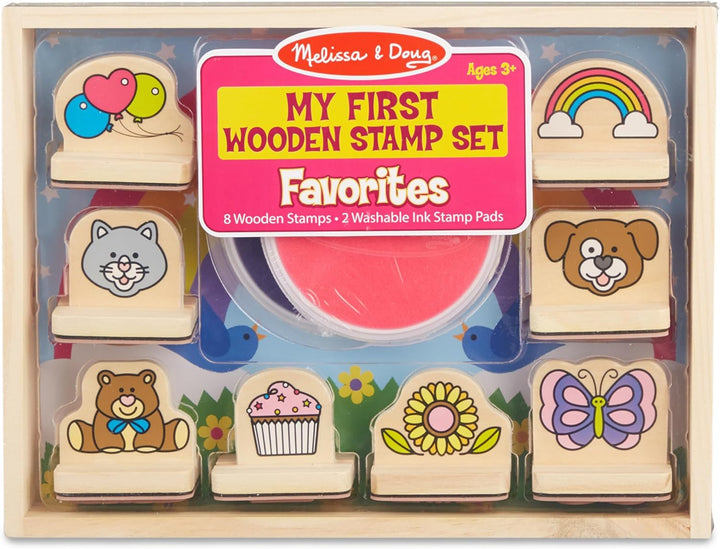 My First Wooden Stamp Set Favorites (8 Stamps with Handles, 2 Washable Ink Pads) Wooden Kids Stamps with Handles Set, for Kids Ages 3+