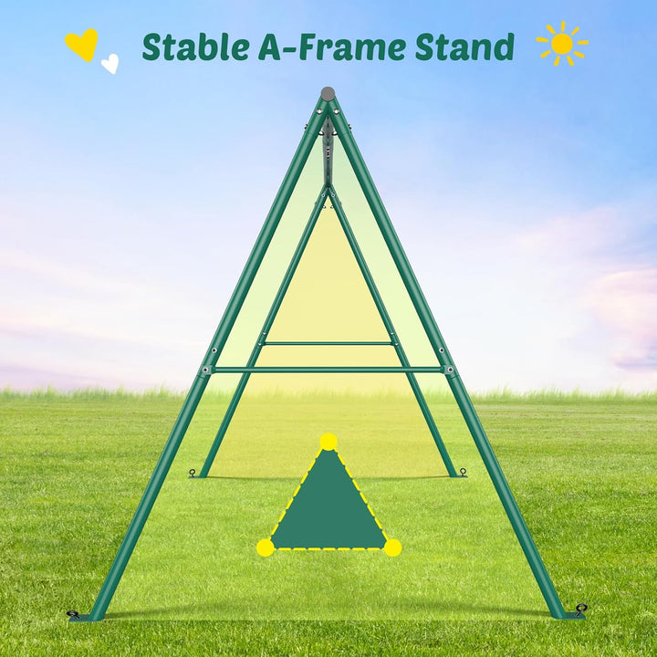 440Lbs 2 Seat Swing Sets for Backyard, 1 Saucer Swing and 1 Belt Swing with Heavy Duty Outdoor A-Frame Metal Swing Stand for Playground, Playset