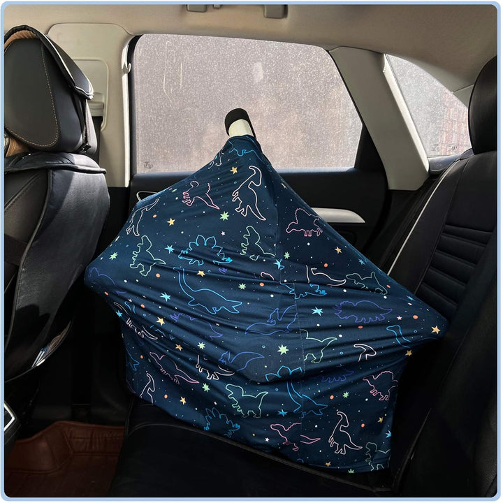 Car Seat Covers Canopy Cover - Multi-Use Cover Carseat Canopy, Breathable Breastfeeding Cover, Car Seat Covers for Bbies, Boys & Girls Shower Gifts (Dark Blue Dinosaur)