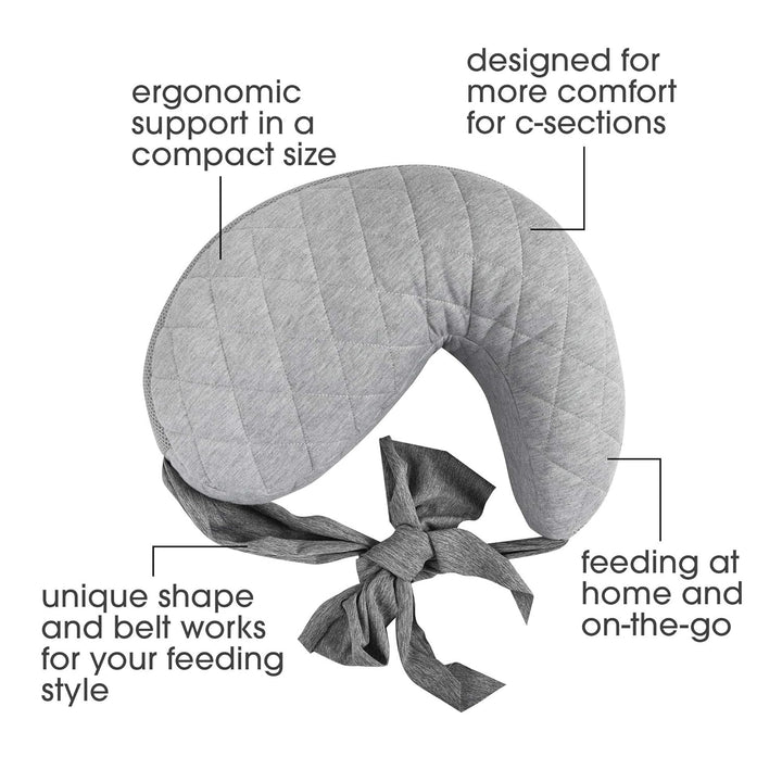 Anywhere Travel Nursing Pillow, Soft Gray, plus Sized to Petite with Stretch Belt, Portable Nursing Pillow, Breastfeeding and Bottle-Feeding Support, Machine Washable