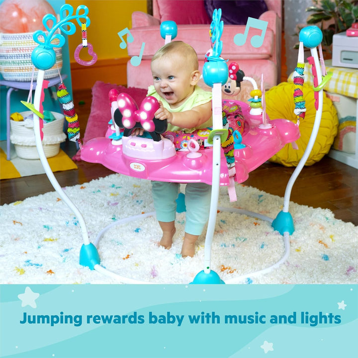 Disney Baby MINNIE MOUSE Peekaboo Baby Activity Center Jumper with 8 Toys, Lights & Sounds, 360-Degree Seat, 6-12 Months (Pink/Blue)