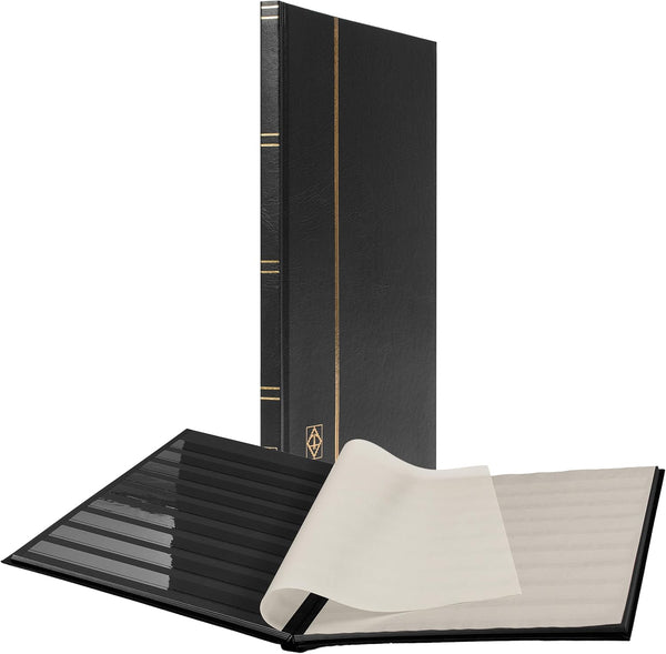 – “BASIC” Hard Cover Stockbook for Stamps – 16 Black Cardstock 9”X12” (A4) Pages with Clear Strips - Black