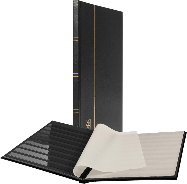 – “BASIC” Hard Cover Stockbook for Stamps – 16 Black Cardstock 9”X12” (A4) Pages with Clear Strips - Black