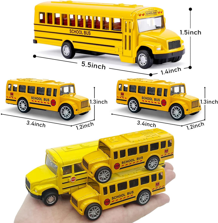 3 Pack Pull Back School Bus Playset, Die-Cast Metal Toy Vehicles with Bright Yellow for Boys Girls Kids Toddlers