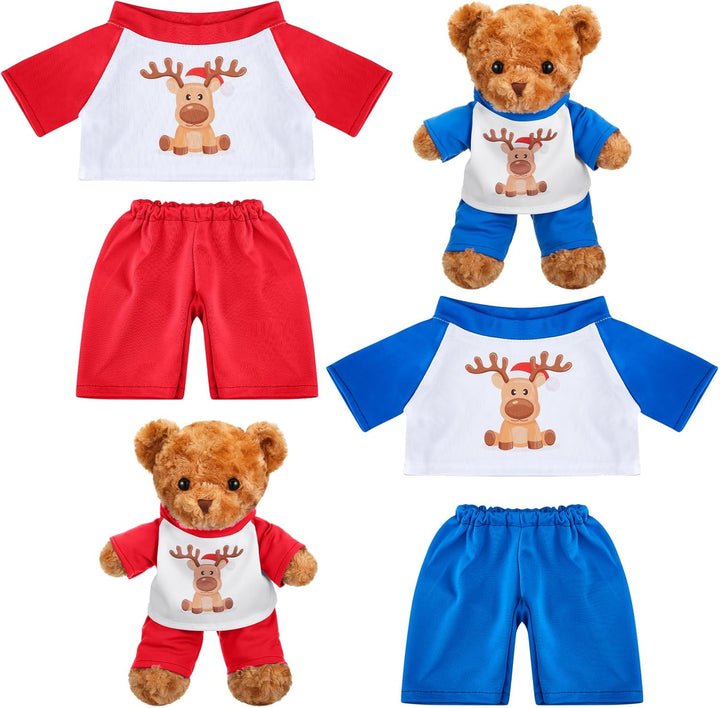 2 Pack Blue and Pink Bear Clothes Outfit, Fit Most 12-16 Inch Bears Stuffed Animal Pajamas Plushie Clothes for Stuffed Animals, Pre-Kindergarten Toys(Rainbow Style)