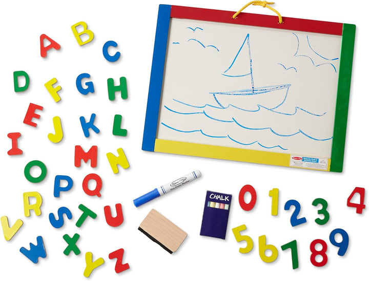 Magnetic Chalkboard and Dry-Erase Board with 36 Magnets (Numbers and Uppercase Letters), Chalk, Eraser, and Dry-Erase Pen