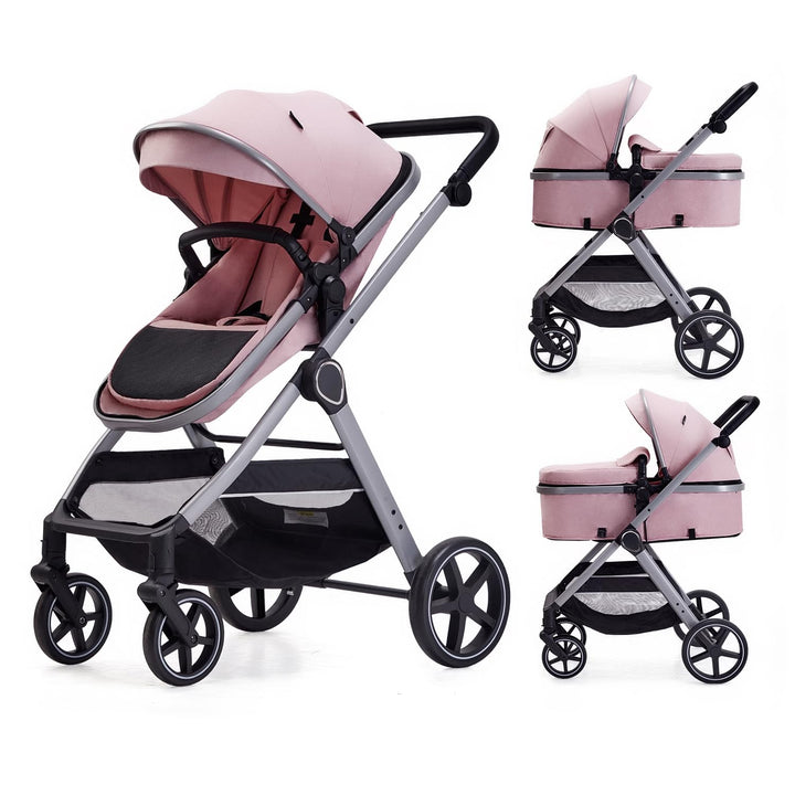 2 in 1 Baby Stroller, Newborn Infant Toddler Convertible Bassinet Pram Stroller for 0-36 Months Old Babies (Beige)