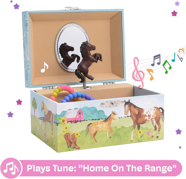 Jewelry Box for Girls by  - Barn Design Musical Jewelry Box with Spinning Horse Doll - Pony Stuff for Girls, Horse Gift for Kids, Equestrian Keepsake for Ages 2 up - Home on the Range Tune