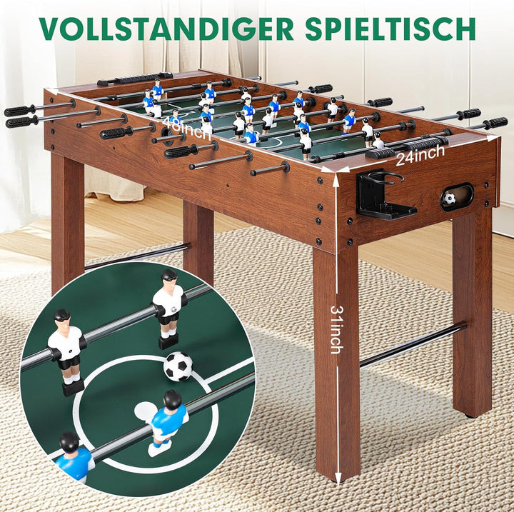 Foosball Table 48In, Competition-Sized Game Table for Home & Game Room – Includes 2 Balls & 2 Cup Holders – Classic Indoor Soccer Game