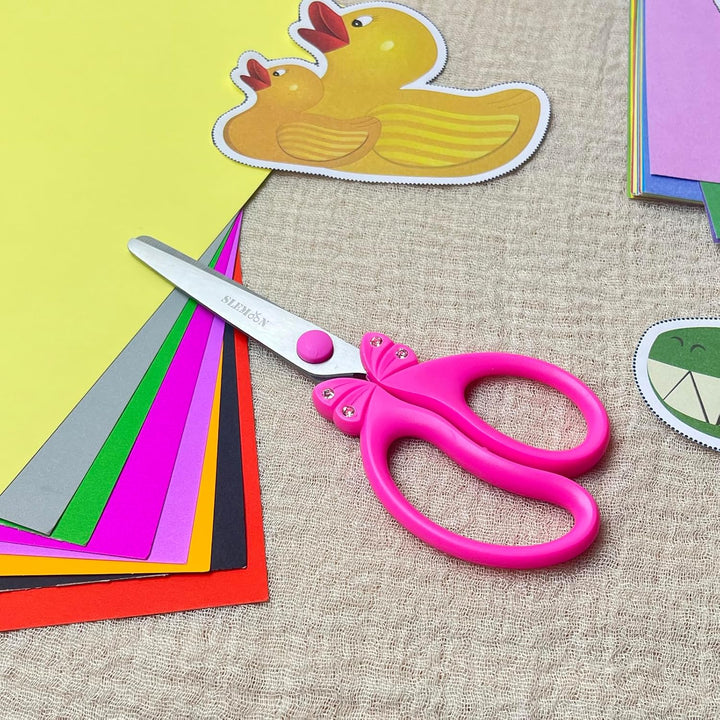 Scissors for Kids Ages 4-8 | Blunt Tip Safety Toddler Scissors, Stainless Steel Blades, ABS Plastic | School Craft Supplies, Art Projects, Pink (Princess Design with Rhinestones)