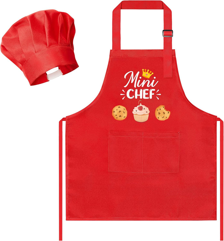 2 Pcs Kid Apron and Chef Hat Set, Adjustable Children Blue Kitchen Apron Cooking Baking Painting and Training Kits Dress up Role Play Chef Toy Kid Funny Cooking Gift New Year
