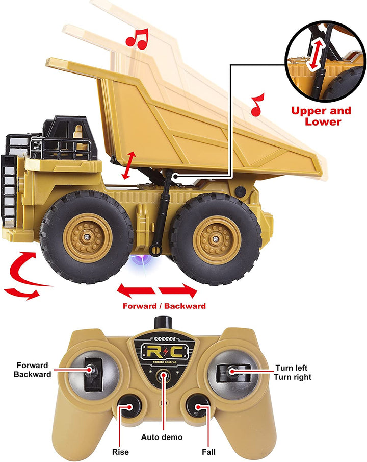 2 PCS Remote Control Construction Vehicle Toy Set, Friction-Powered RC Excavator & RC Dump Truck with Lights and Sounds for Imaginative Play, Birthday Gifts for Toddlers Boys Girls
