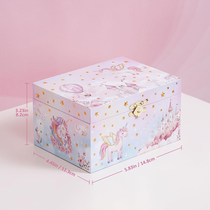 Unicorn Jewelry Box for Girls, Musical Kids Jewelry Box with Spinning Unicorn Doll, Birthday Gifts for Little Girls Children Toddler Ages 3 4 5 6 7 8 -Pink (Box Only)