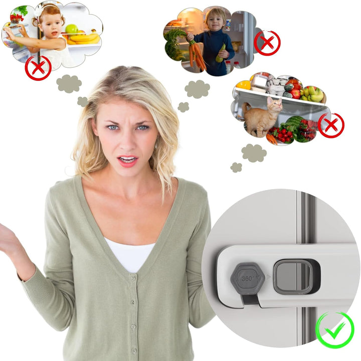 2Pack Child Proof Refrigerator Lock,Fridge Locks for Kids with Sticky Adhesive Pads,Baby Safety Locks for Fridges, Cabinets, Drawers, Double Doors and More (2 Pack)