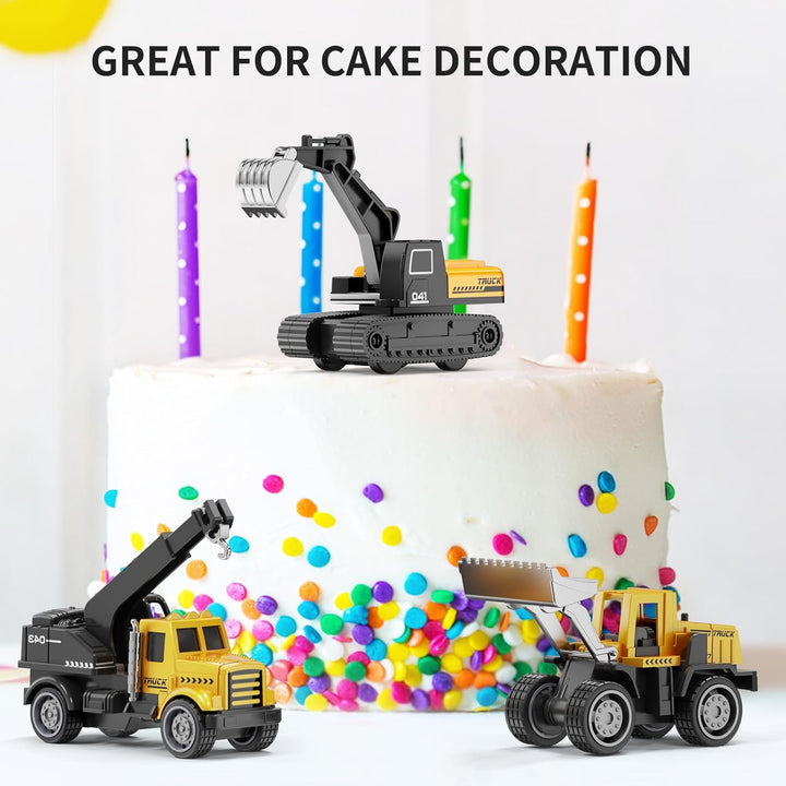 Alloy Mini Construction Vehicles, 8Pcs Die-Cast Construction Toys Set, Excavators Mixer Truck Bulldozers Forklift Dump Truck, Pull Back Car Toys for Toddlers Kids Boys & Girls
