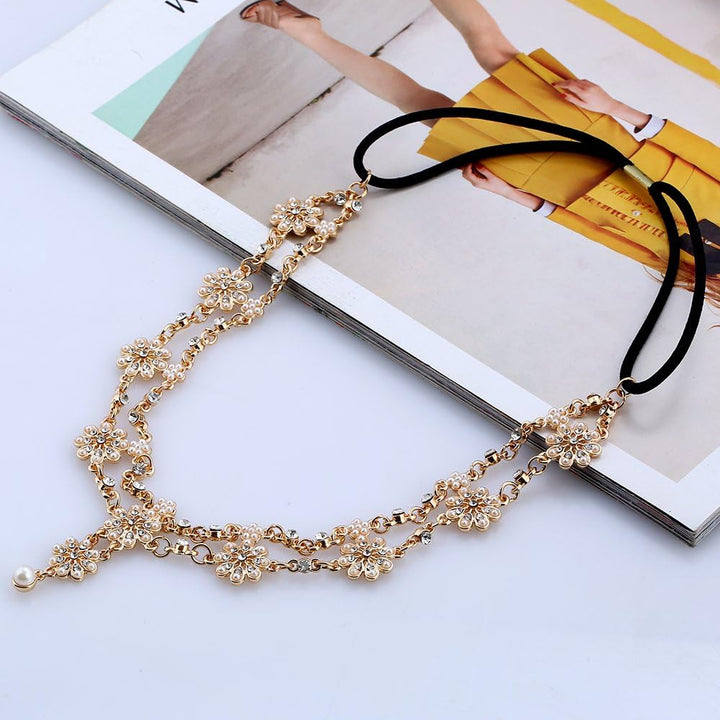 Flower Tassel Head Jewelry Women Fashion Elegant Rhinestone Elastic Head Chain Tiaras Bride Wedding Head Jewelry