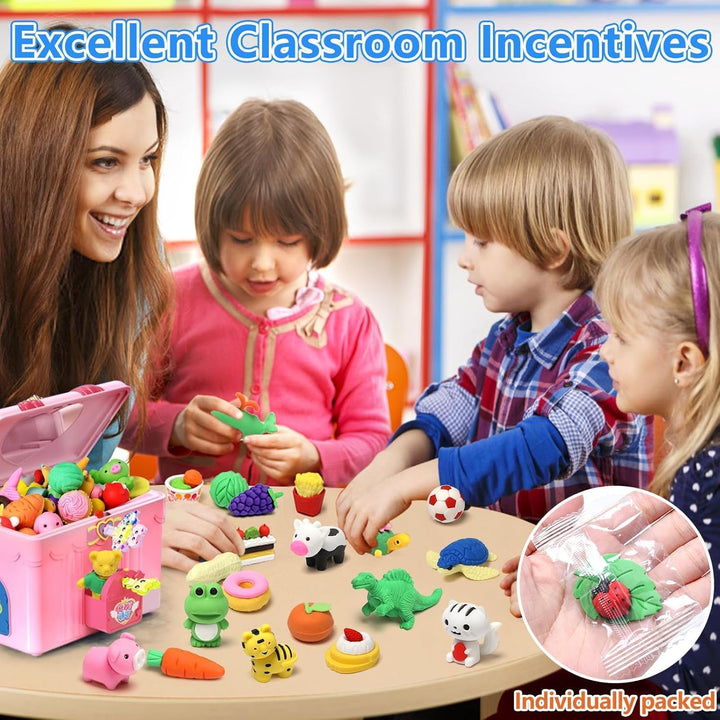 100 Pack Animal Erasers for Kids Bulk Pull Apart 3D Puzzle Erasers Classroom Rewards and Prizes Class Treasure Box Kids Party Favors Back to School Supplies