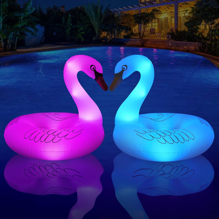 Inflatable Swan Pool Floats with Colorful Lights,  Solar Powered LED Color Changing Swan Swim Tube Rings, 42 Inch Large Pool Beach Floaties Lake Beach Floaty Summer Pool Raft Lounge for Adults