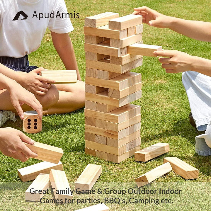 54 PCS Tumble Timber Set [Up to 3.2FT], Pine Wooden Tumble Tower Game with Dice and Scoreboard Set - Classic Block Stacking Board Game for Teens Children Teenagers