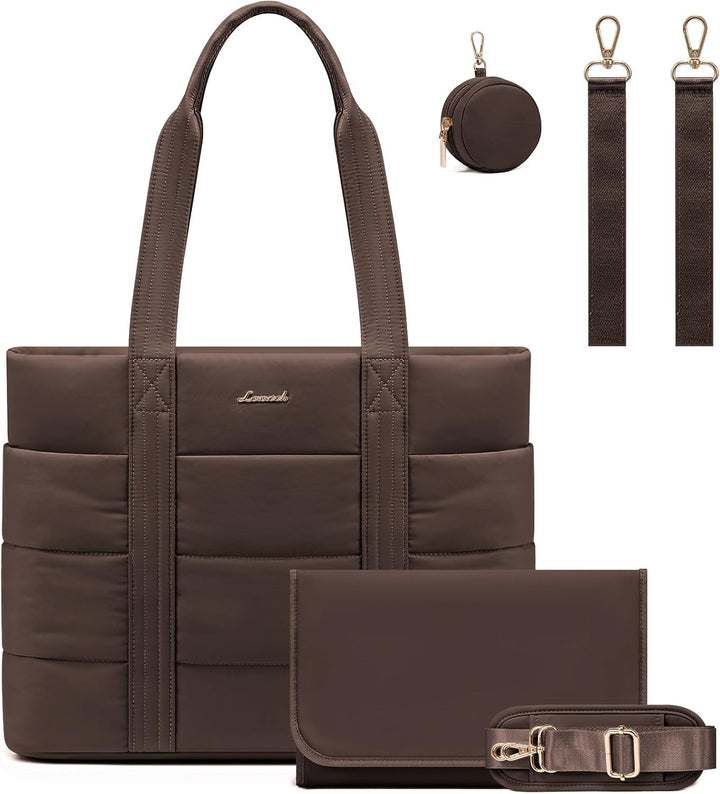 Diaper Bag Tote, 15.6Inch Puffer Baby Diaper Bag Waterproof Travel Diaper Tote with Changing Pad Pacifier Case