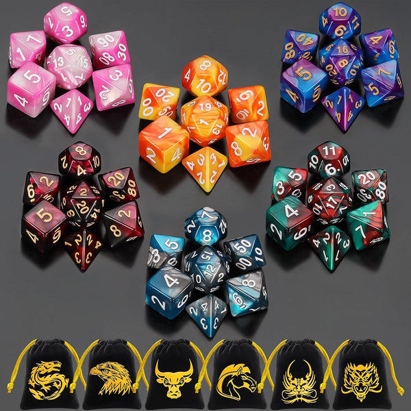 DND Dice Sets - 6 X 7 Polyhedral Dice (42Pcs) with 6 Drawstring Bags for Dungeons and Dragons, RPG, Mtg,Role Playing Table Game