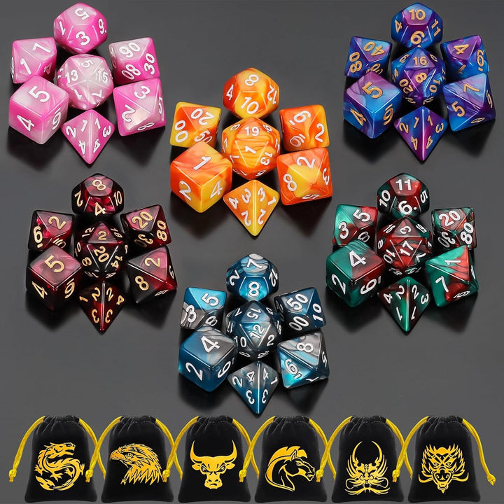 DND Dice Sets - 6 X 7 Polyhedral Dice (42Pcs) with 6 Drawstring Bags for Dungeons and Dragons, RPG, Mtg,Role Playing Table Game