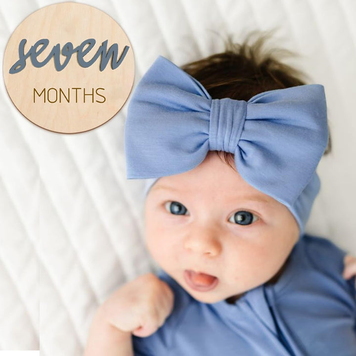 Baby Monthly Milestone Markers Disc, Wooden 3D Milestone Cards for Photos, Baby Announcement Sign,Slate Blue, 1-12 Months, 4 Inches in Size.
