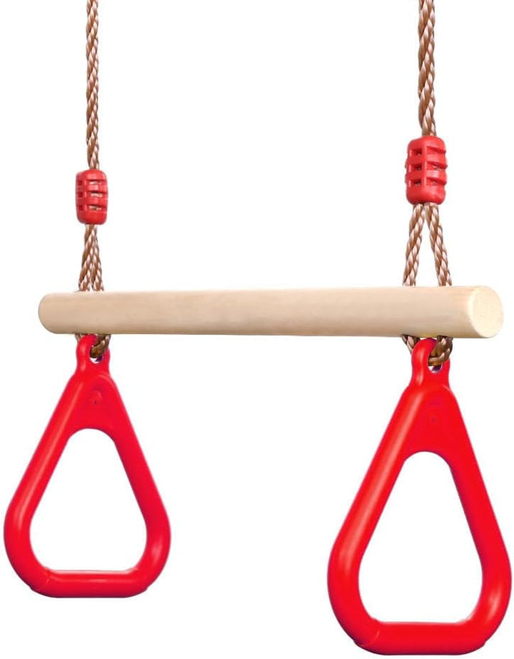 Playground Children'S Wooden Trapeze Swing Bar with Plastic Gym Rings Swing Set for Indoor & Outdoor Fun