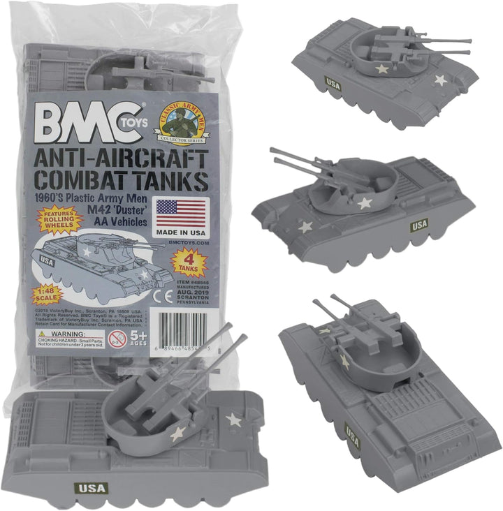 BMC Classic Payton Anti-Aircraft Tanks - 4Pc OD Green Plastic Army Men Vehicles