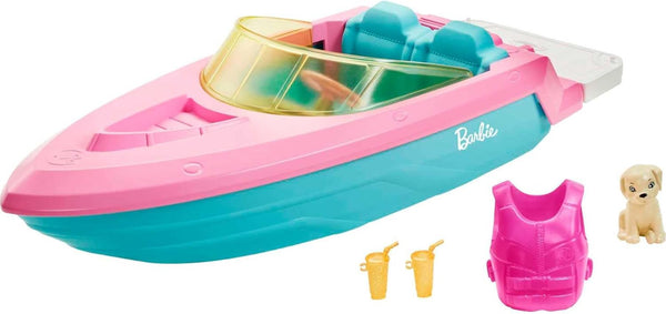 Toy Boat with Pet Puppy, Life Vest & Beverage Accessories, Fits 3 Dolls & Floats in Water