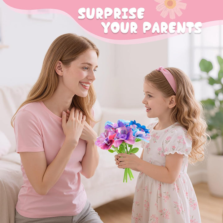 Fabric Bouquet Toys Include Extra Accessories Set, Arts and Crafts for Kids Ages 3-12, DIY Flower Craft Kits for Toddler, Birthday Gifts for 3 4 5 6 7 8 9 10+ Year Old Girls