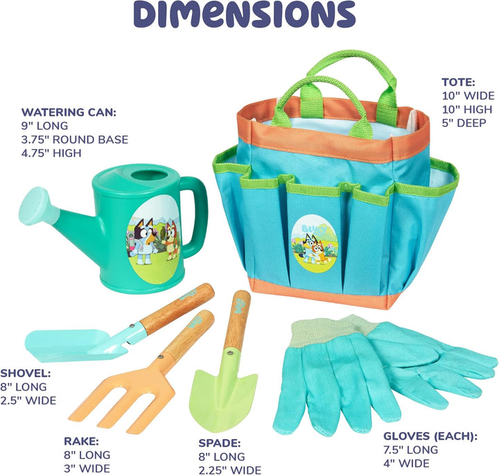 BLUEY Gardening Set | Quality Garden Tool Kit for Kids and Toddlers | Includes Watering Can, Gloves, Two Shovels, Rake and Tote Bag