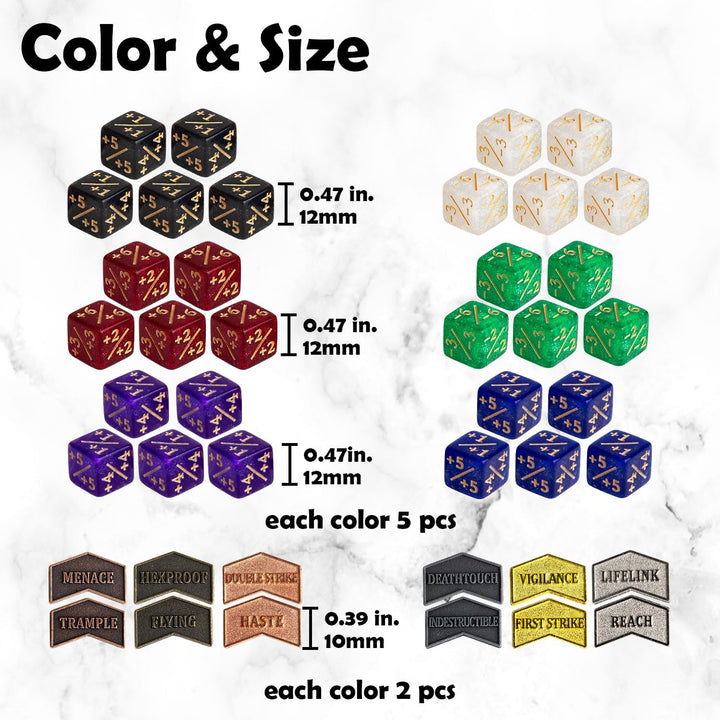 42 Pieces MTG Dice Counters 12Mm Abilities Keywords Reversible Metal Tokens Counter Dice Set for MTG TCG Magic Card Games Accessories