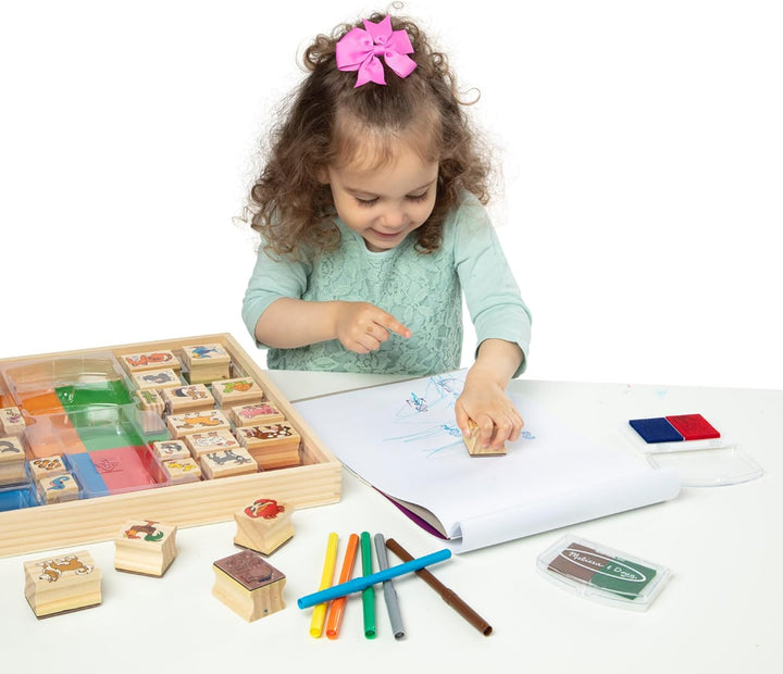 Deluxe Wooden Stamp Set: Animals - 30 Stamps, 6 Markers, 2 Stamp Pads