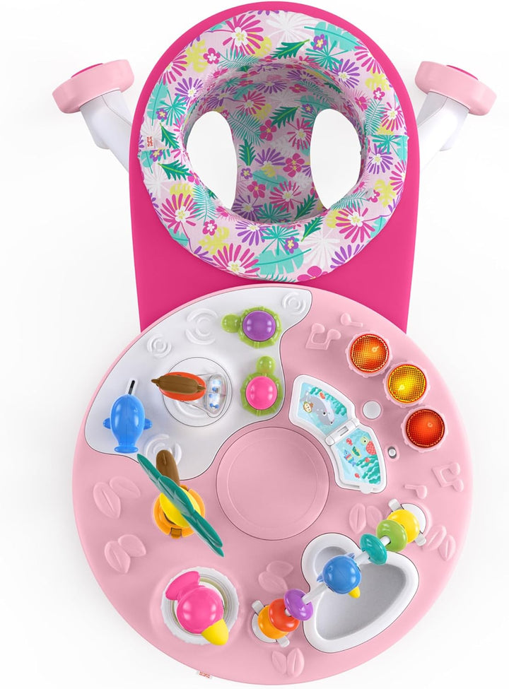 around We Go 2-In-1 Baby Walker, Discovery Activity Center and Table, Tropic Coral, Ages 6 Months+