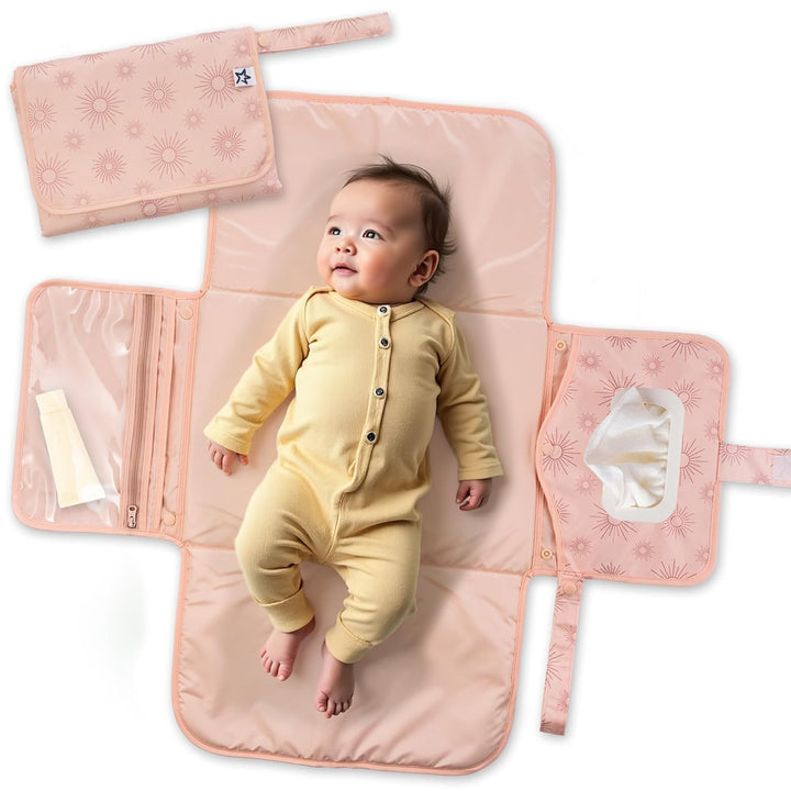 Portable Diaper Changing Pad-Foldable Waterproof Changing Mat&Portable Changing Pad for Travel,Baby Changing Station with Smart Wipes Pocket&Storage (Sage Checkers)